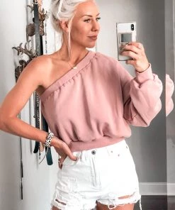 Vintage Shop One Shoulder Sweatshirt - Pink Women's Clothing