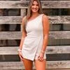 Do + Be One Shoulder Taupe Croc Pattern Romper Women's Clothing