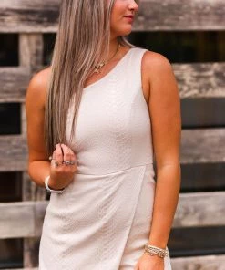 Do + Be One Shoulder Taupe Croc Pattern Romper Women's Clothing