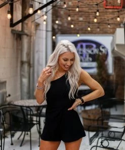 Do + Be One Shoulder Twist Detail Black Romper - RESTOCK Women's Clothing