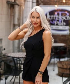 Do + Be One Shoulder Twist Detail Black Romper - RESTOCK Women's Clothing