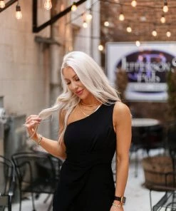 Do + Be One Shoulder Twist Detail Black Romper - RESTOCK Women's Clothing