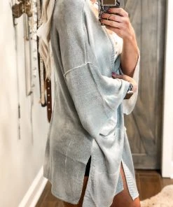 POL Women's Clothing Open Back Grey Knit Cardigan