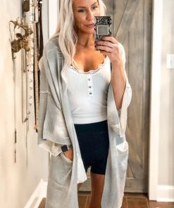 POL Women's Clothing Open Back Grey Knit Cardigan