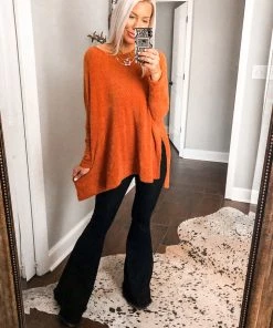 Cherish Women's Clothing Orange Fuzzy Eyelash Knit Sweater
