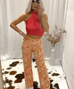 Bailey Rose Orange Multicolor Straight Leg Jeans