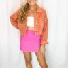 Veveret Orange Rhinestone Fringe Denim Jacket Women's Clothing