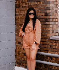 Do + Be Women's Clothing Orange Shimmer Cutout Front Romper