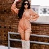 Do + Be Women's Clothing Orange Shimmer Cutout Front Romper