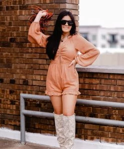 Do + Be Women's Clothing Orange Shimmer Cutout Front Romper