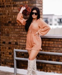Do + Be Women's Clothing Orange Shimmer Cutout Front Romper