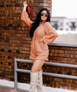 Do + Be Women's Clothing Orange Shimmer Cutout Front Romper
