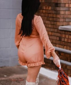 Do + Be Women's Clothing Orange Shimmer Cutout Front Romper