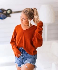 HYFVE Orange V-Neck Knit Sweater