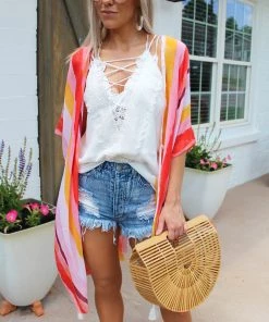 Urbanista Pocket Full Of Sunshine Orange Multi Striped Duster Women's Clothing 11 Urbanista Pocket Full Of Sunshine Orange Multi Striped Duster Women's Clothing