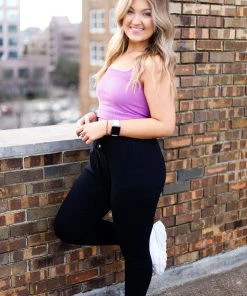 Dynamic Fashion Orchid Pink Square Neck Ribbed Tank Top Women's Clothing