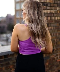 Dynamic Fashion Orchid Pink Square Neck Ribbed Tank Top Women's Clothing