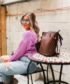 Blue Blush Women's Clothing Orchid Purple Open Back Ribbed Knit Top