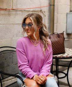 Blue Blush Women's Clothing Orchid Purple Open Back Ribbed Knit Top