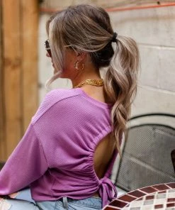 Blue Blush Women's Clothing Orchid Purple Open Back Ribbed Knit Top