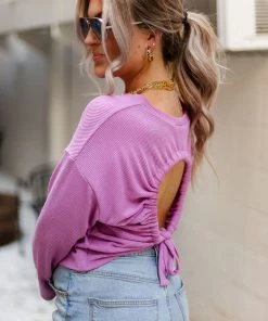 Blue Blush Women's Clothing Orchid Purple Open Back Ribbed Knit Top