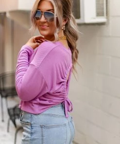 Blue Blush Women's Clothing Orchid Purple Open Back Ribbed Knit Top