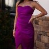 Do + Be Women's Clothing Orchid Purple Strapless Silk Midi Dress