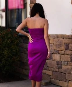 Do + Be Women's Clothing Orchid Purple Strapless Silk Midi Dress