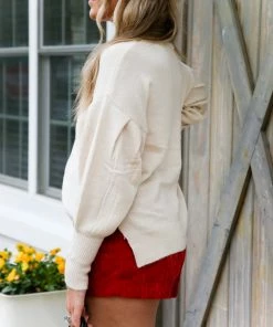 HYFVE Women's Clothing Oversized Balloon Sleeve Knit Sweater - Alpaca