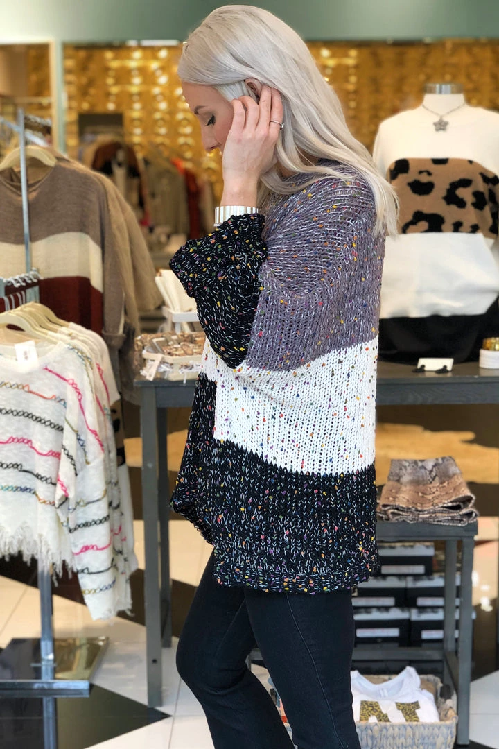 She & Sky Oversized Confetti Color Blocked Sweater - Black Women's Clothing