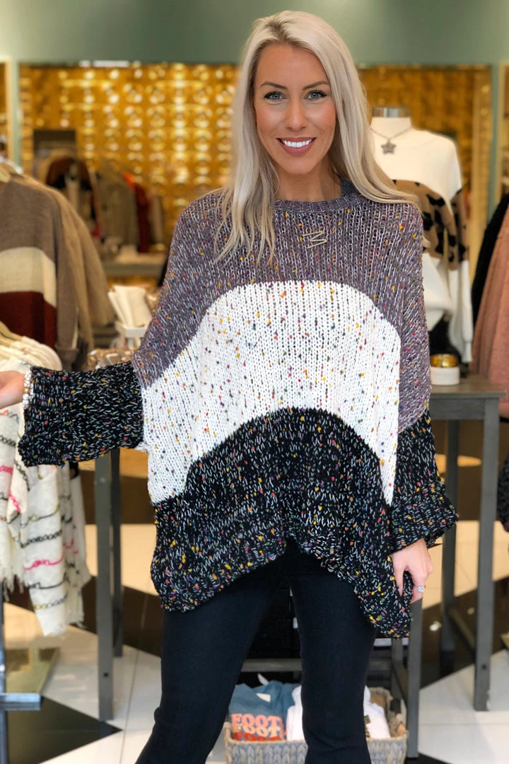 She & Sky Oversized Confetti Color Blocked Sweater - Black Women's Clothing