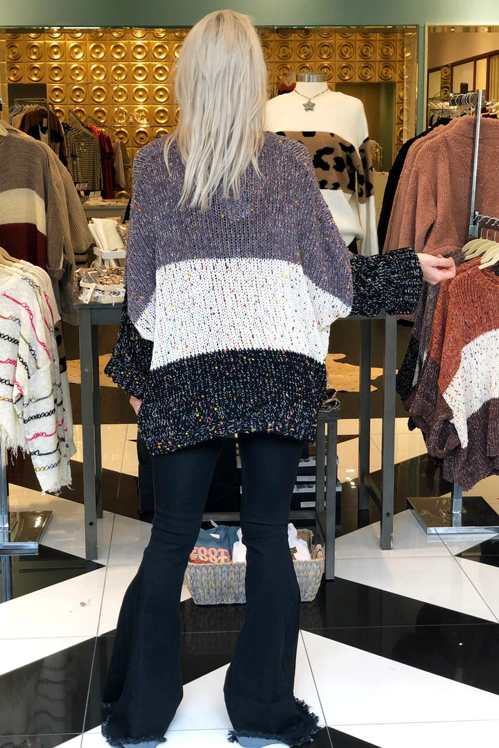 She & Sky Oversized Confetti Color Blocked Sweater - Black Women's Clothing