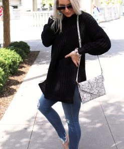 Zenana Oversized Round Neck Knit Sweater - Black Women's Clothing