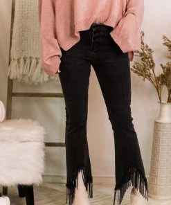 Blue B Palmer Black Rhinestone Fringe Flare Jeans Women's Clothing