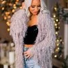 HYFVE Party Girl Mauve Textured Fringe Jacket Women's Clothing