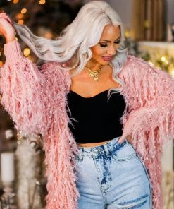 HYFVE Party Girl Pink Textured Fringe Jacket