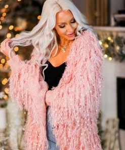 HYFVE Party Girl Pink Textured Fringe Jacket