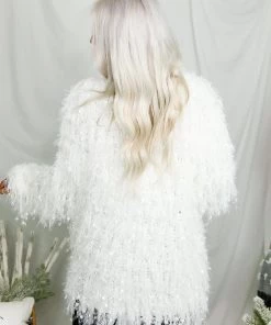 HYFVE Party Girl White Textured Fringe Jacket Women's Clothing