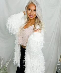 HYFVE Party Girl White Textured Fringe Jacket Women's Clothing