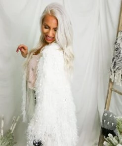 HYFVE Party Girl White Textured Fringe Jacket Women's Clothing