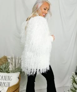 HYFVE Party Girl White Textured Fringe Jacket Women's Clothing