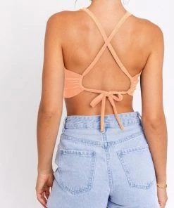 Le Lis Women's Clothing Peach Criss Cross Bandana Halter Top