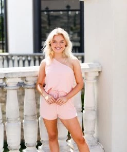 Le Lis Peach One Shoulder Two Piece Shorts Set Women's Clothing