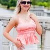 Entro Peach Silk Ruffle Tank Top