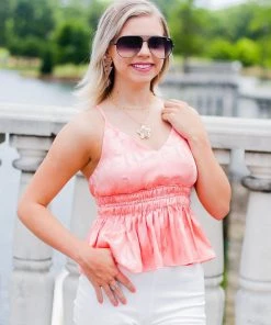 Entro Peach Silk Ruffle Tank Top