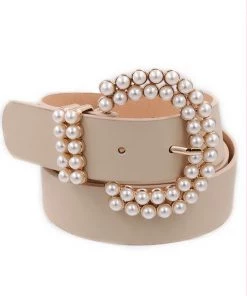 Art Box Pearl Studded Buckle Faux Leather Belt Women's Clothing