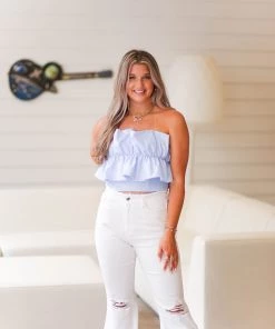 Do + Be Periwinkle Ruffle Tube Top Women's Clothing