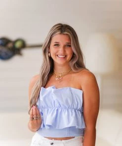 Do + Be Periwinkle Ruffle Tube Top Women's Clothing