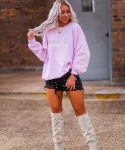 Vintage Distressed Women's Clothing Pink Bride Pearl Letter Crewneck