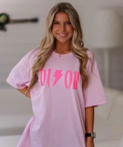 Vintage Distressed Pink Dior Lightning Bolt Graphic Tee Women's Clothing